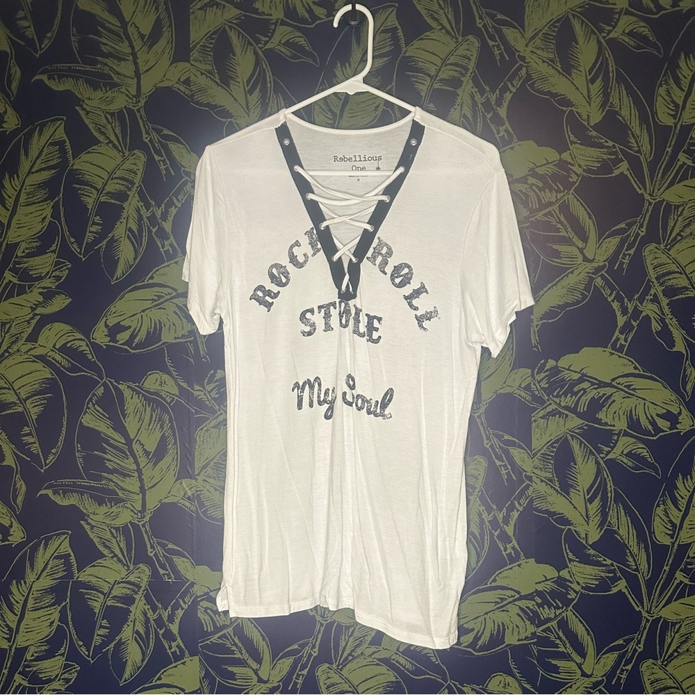 Rebellious One White Black Cut Out Short Sleeve Tee